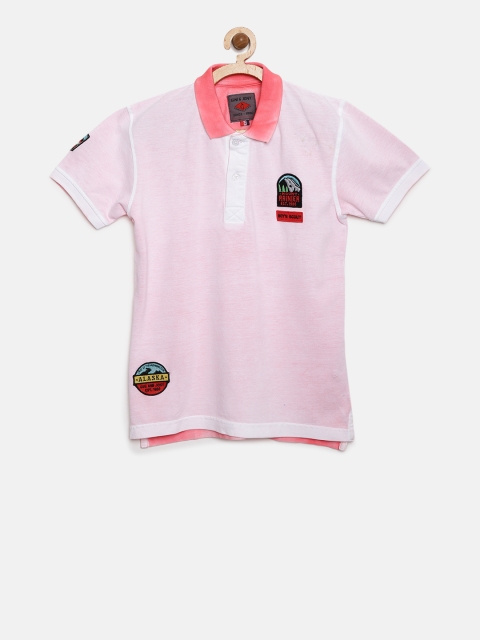 

Gini and Jony Boys Pink Solid Polo Collar T-shirt with Applique Detail