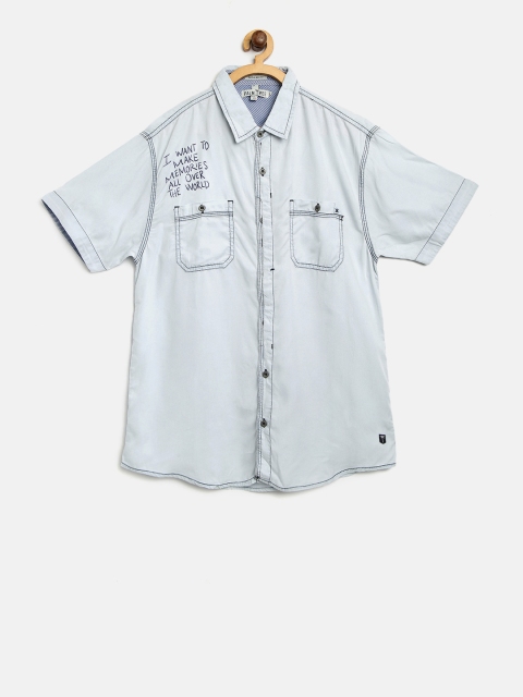 

Palm Tree Boys Blue Washed Chambray Regular Fit Casual Shirt