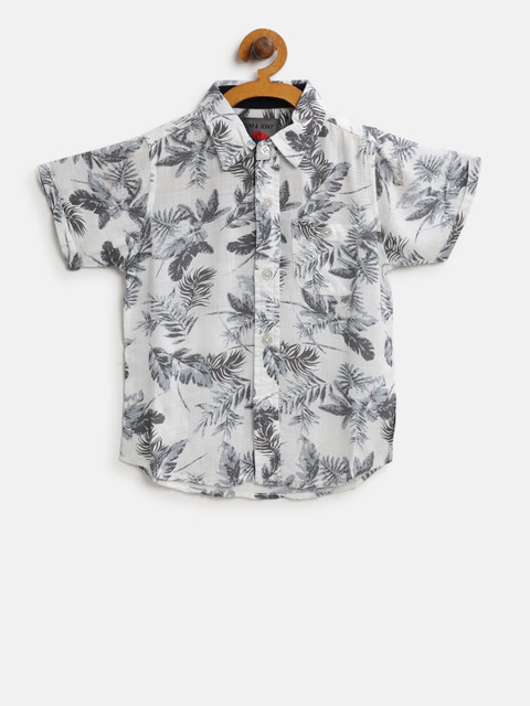 

Gini and Jony Boys White & Grey Regular Fit Printed Casual Shirt