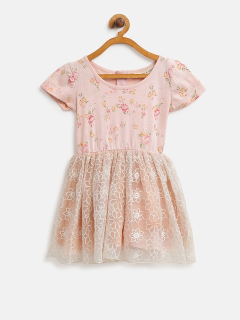 

Gini and Jony Girls Peach-Coloured Printed Fit and Flare Dress