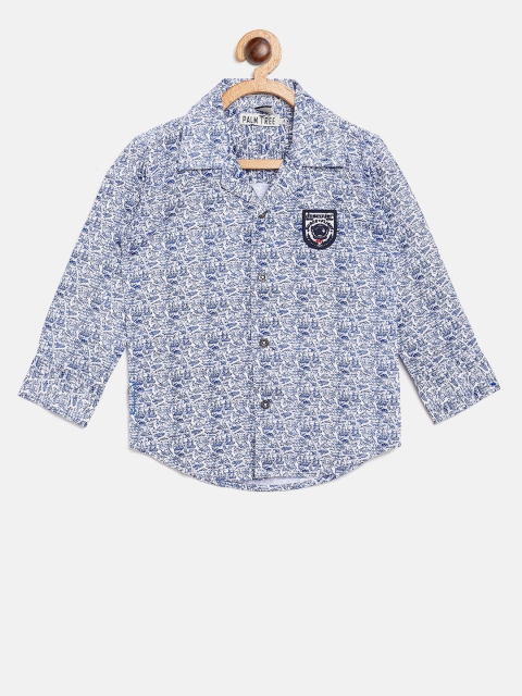

Palm Tree Boys White & Navy Blue Regular Fit Printed Casual Shirt