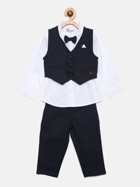 

Gini and Jony Boys White & Navy Solid Shirt with Trousers & Waistcoat