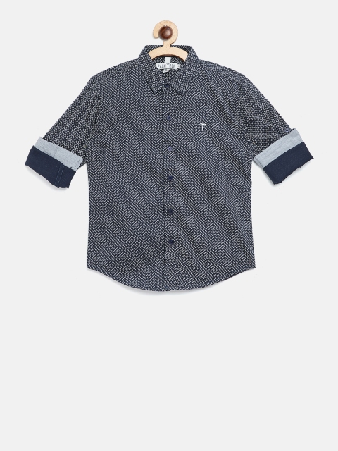 

Palm Tree Boys Navy Blue & White Regular Fit Printed Casual Shirt