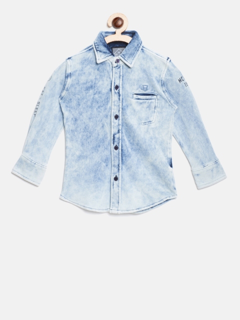 

Palm Tree Boys Blue Regular Fit Faded Casual Shirt