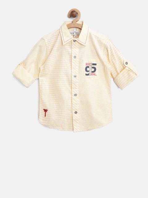

Palm Tree Boys Yellow & Off-White Regular Fit Striped Casual Shirt