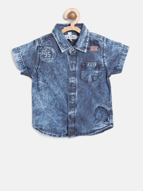 

Palm Tree Boys Blue Regular Fit Washed Denim Shirt