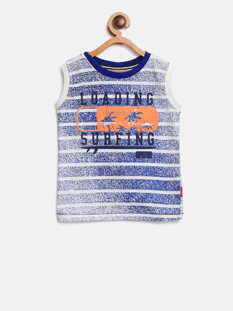 

Palm Tree Boys Blue & Off-White Printed Round Neck T-shirt