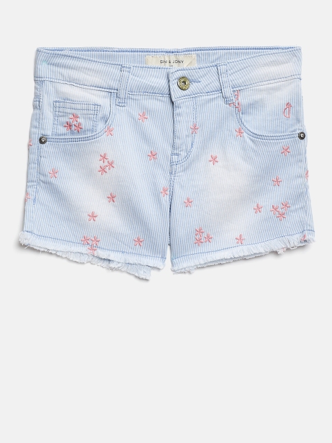 

Palm Tree Girls Blue & White Striped Regular Fit Denim Shorts
