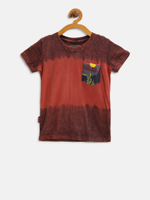 

Gini and Jony Boys Rust Red & Brown Dyed Round Neck T-shirt