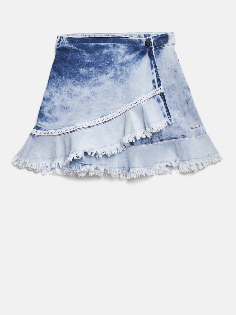 

Palm Tree Girls Blue Washed Denim Layered A-Line Skirt
