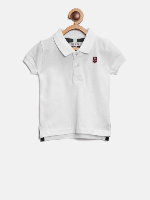 

Palm Tree Boys White Solid Polo Collar T-shirt