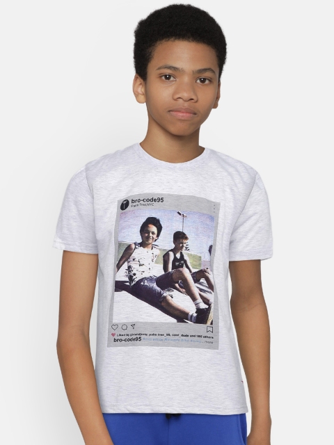 

Palm Tree Boys Grey Solid Printed Round Neck T-shirt