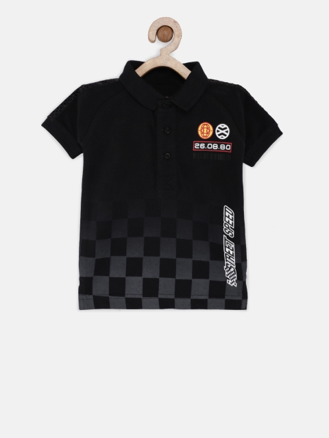 

Gini and Jony Boys Black Printed Polo Collar T-shirt