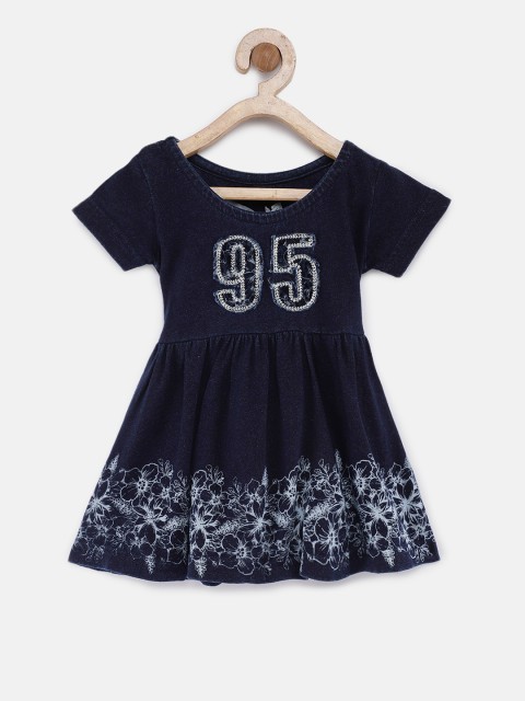 

Palm Tree Girls Navy Blue Printed Fit and Flare Dress
