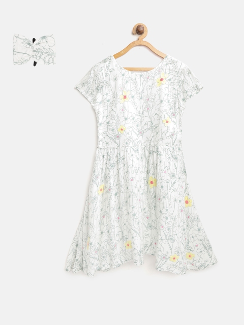 

Palm Tree Girls Off-White & Mint Green Printed A-Line Dress