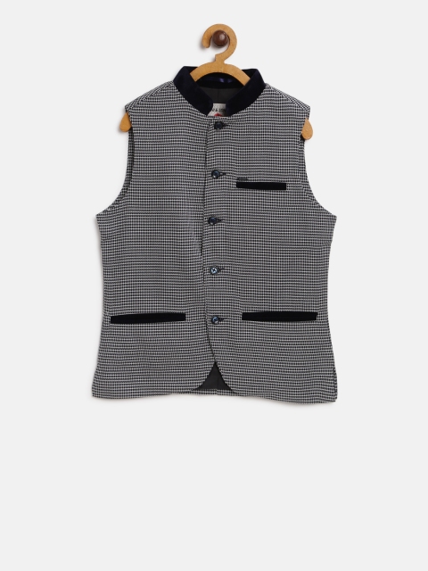 

Gini & Jony Boys Navy Blue & White Self-Design Nehru Jacket