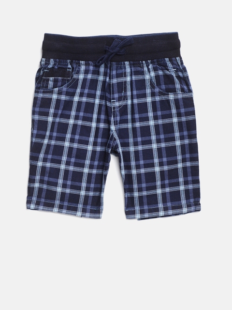

Palm Tree Boys Navy Blue Checked Regular Fit Shorts