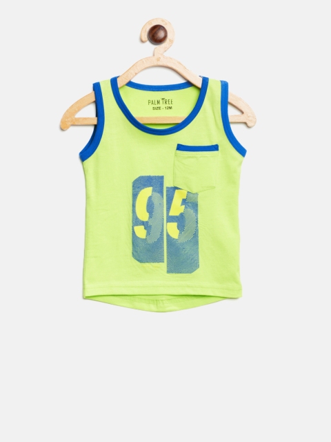 

Palm Tree Boys Lime Green & Blue Printed Round Neck T-shirt