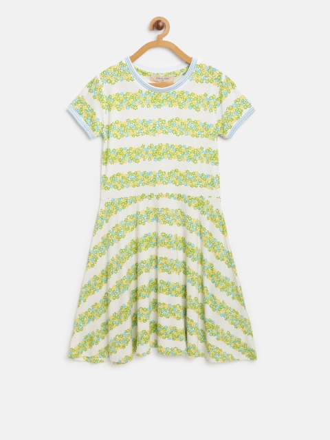 

Gini and Jony Girls White & Green Printed A-Line Dress