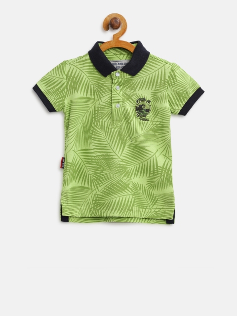 

Gini and Jony Boys Green Printed Polo Collar T-shirt