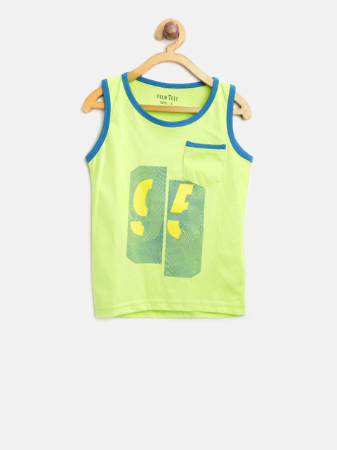 

Palm Tree Boys Green & Blue Printed Round Neck Sleeveless T-shirt