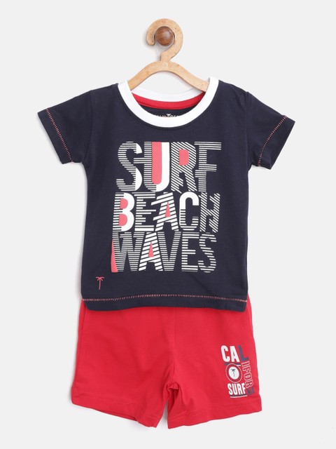 

Palm Tree Boys Navy Blue & Red Printed T-shirt with Shorts