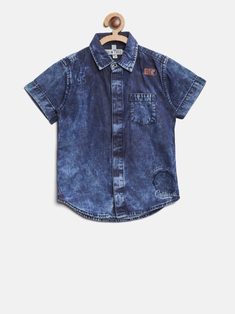 

Palm Tree Boys Blue Regular Fit Faded Denim Shirt
