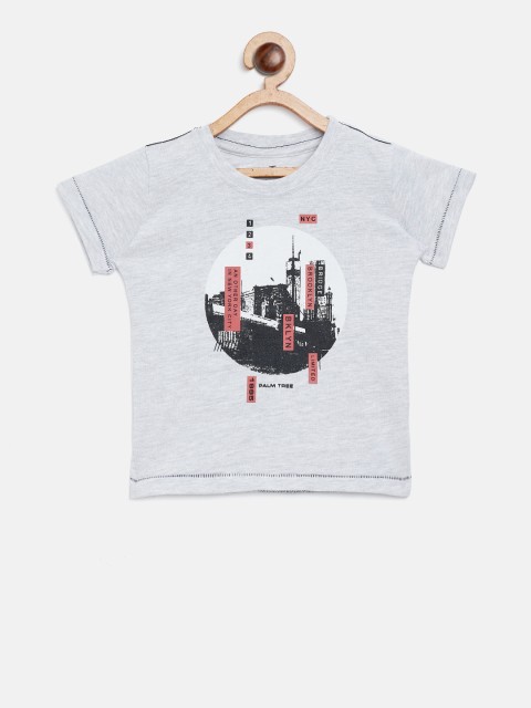 

Palm Tree Boys Grey Melange Printed Round Neck T-shirt