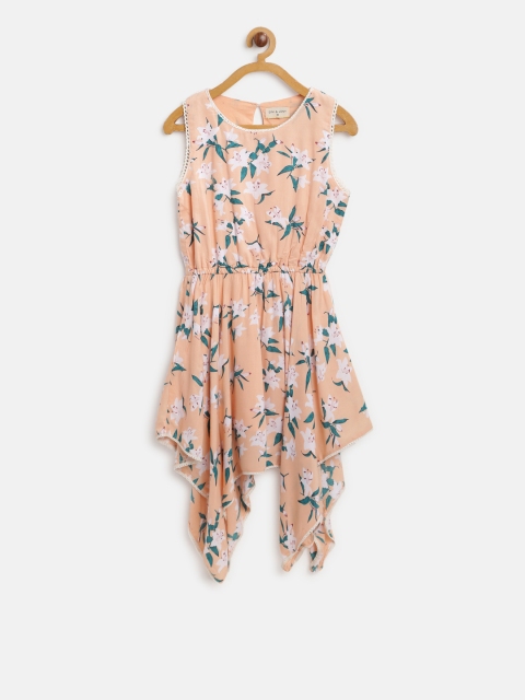 

Gini and Jony Girls Peach-Coloured Printed Fit & Flare Dress