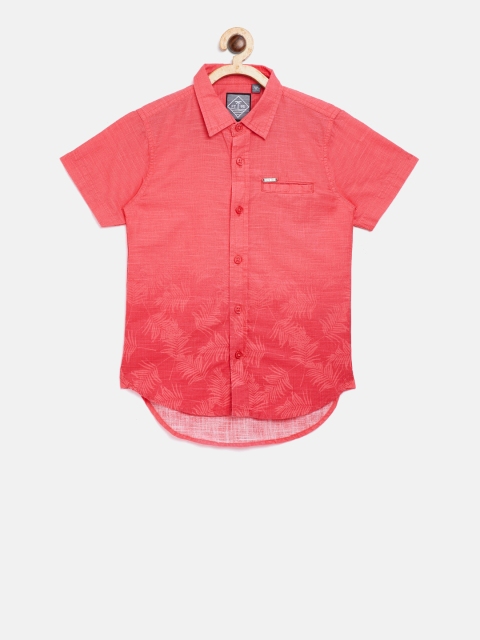 

Palm Tree Boys Coral Pink Regular Fit Printed Casual Shirt