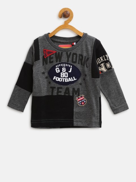 

Gini and Jony Boys Charcoal Grey & Black Printed Round Neck T-shirt