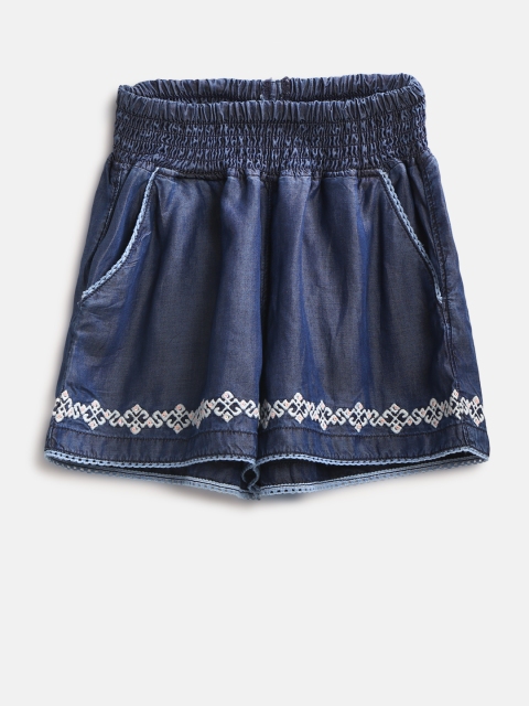 

Gini and Jony Girls Navy Solid Regular Fit Chambray Shorts, Navy blue