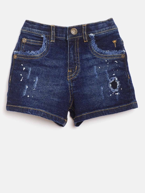 

Palm Tree Boys Navy Blue Washed Regular Fit Denim Shorts