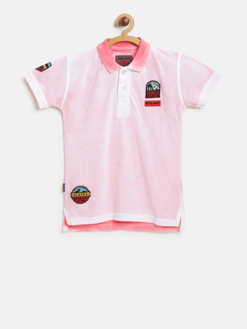 

Gini and Jony Boys Pink Solid Polo Collar T-shirt with Applique Detail