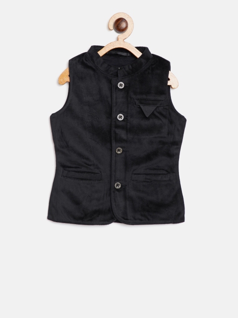 

Gini and Jony Boys Black Solid Velvet Finish Nehru Jacket