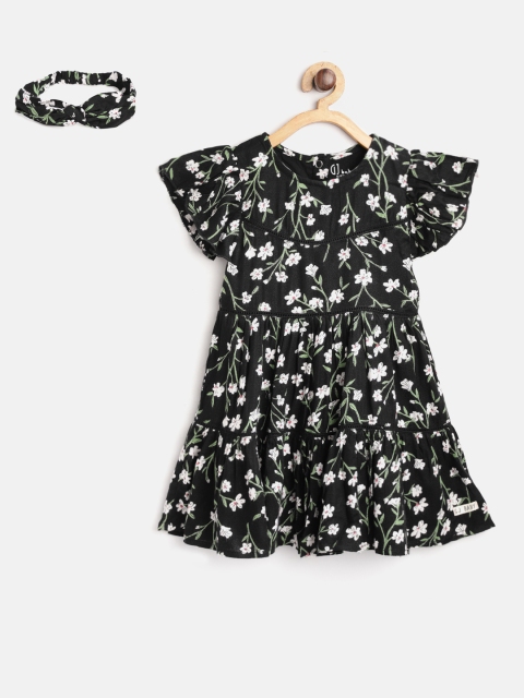 

Gini and Jony Girls Black & Green Printed Fit & Flare Dress