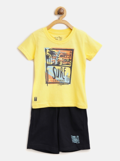 

Palm Tree Boys Yellow & Navy Blue Printed T-shirt with Shorts