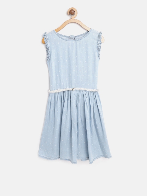 

Palm Tree Girls Blue Chambray Printed Fit and Flare Dress
