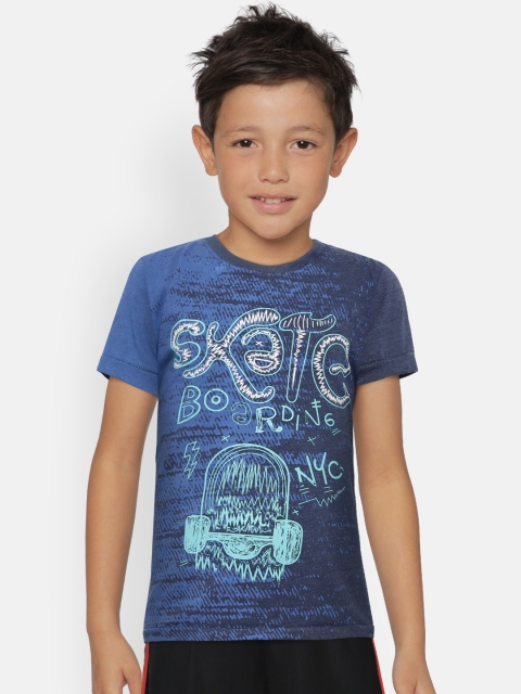 

Gini and Jony Boys Blue Printed Round Neck Pure Cotton T-shirt