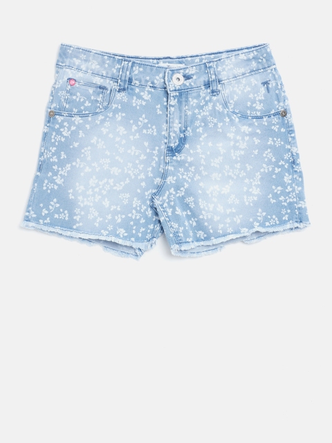 

Palm Tree Girls Blue Printed Regular Fit Denim Shorts