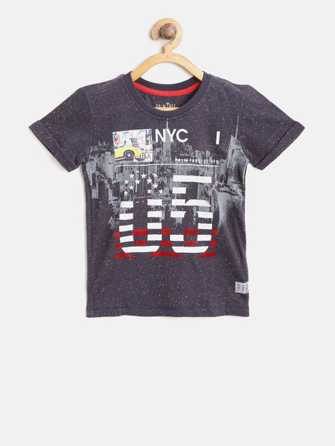 

Palm Tree Boys Blue Printed Round Neck T-shirt, Navy blue