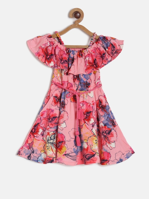 

Palm Tree Girls Pink Printed Fit and Flare Dress