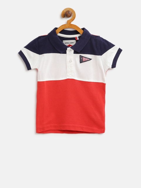 

Gini and Jony Boys Red & White Colourblocked Polo Collar T-shirt