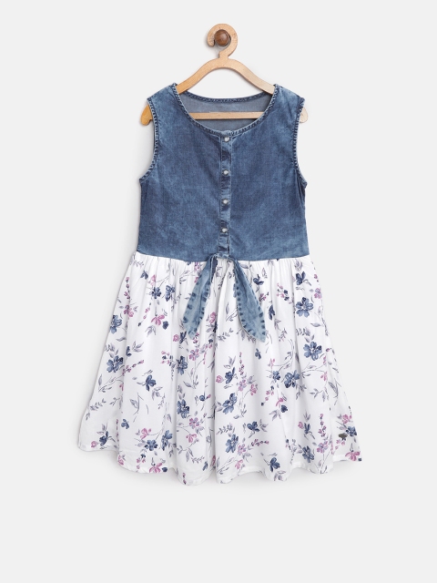 

Palm Tree Girls Blue & White Printed Fit and Flare Dress