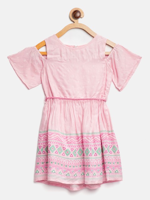 

Palm Tree Girls Peach-Coloured Printed Fit & Flare Dress