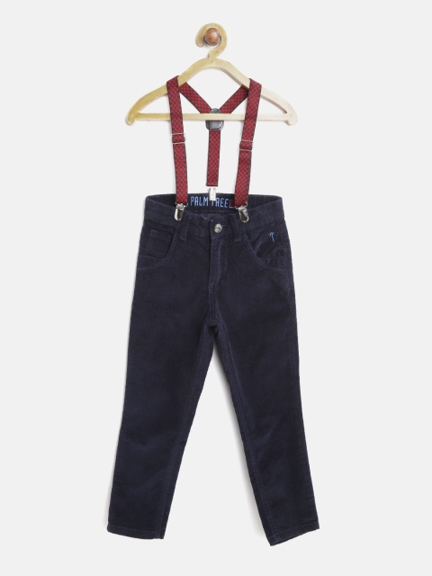 

Palm Tree Boys Navy Blue Regular Fit Solid Corduroy Trousers with Suspendors
