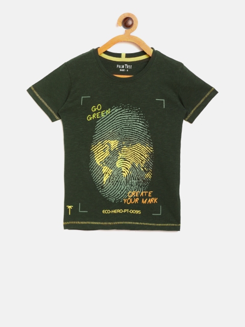 

Palm Tree Boys Olive Green Printed Round Neck T-shirt