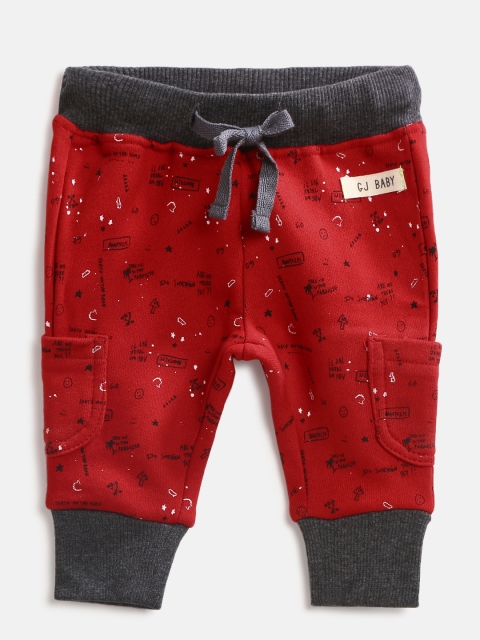 

Gini and Jony Boys Red Regular Fit Printed Joggers
