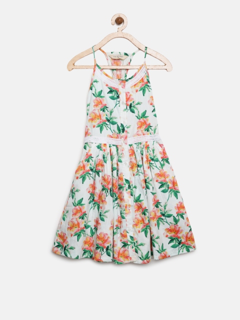 

Gini and Jony Girls White & Green Floral Print Fit & Flare Dress