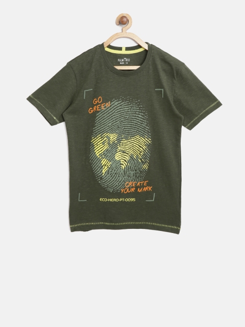 

Palm Tree Boys Olive Green Printed Round Neck T-shirt